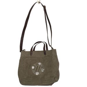 Thirty-One Gray Double Handle Tote Bag Crossbody Strap Embroidered "M"